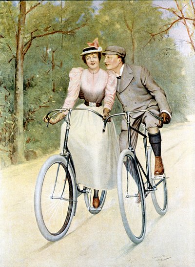 Couple going cycling, 1893 by Georges Debrock